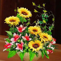 Artificial Orchid & Sun Flowers Arrangement 45cm Height