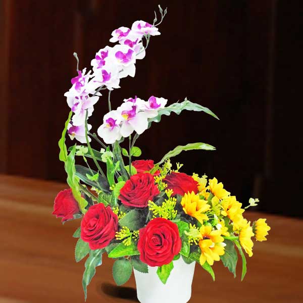 Artificial Sunflower &amp; Red Roses Arrangement.