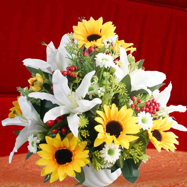 Artificial SunFlowers &amp; Lilies Table Arrangement