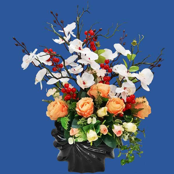 Artificial Orange Roses &amp; White Orchid Table Arrangement