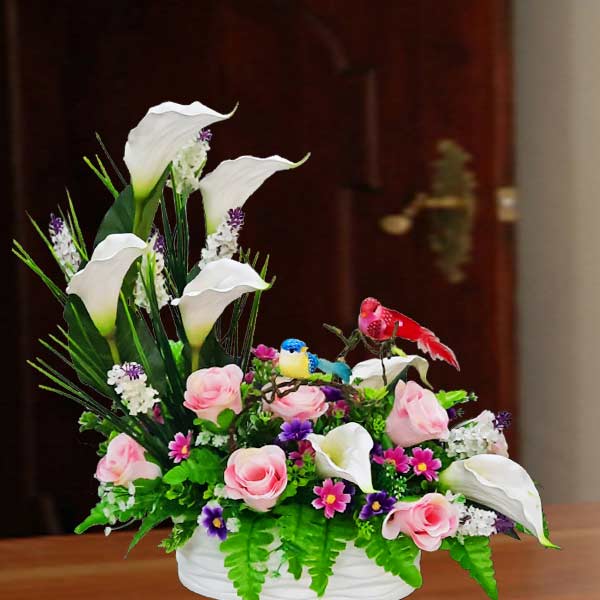 Artificial Calla Lilies &amp; Pink Roses Table Arrangement Delivery.