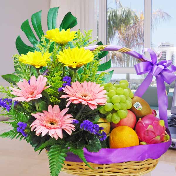 Mixed Gerberas and Fruits Arrangement