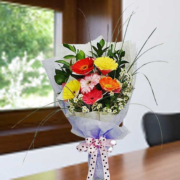 6 Mixed Color Gerbera Hand Bouquet