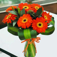 10 Orange Gerbera in Glass Vase--kindly order 1 day in advance