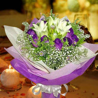 3 lily with 12 purple roses Handbouquet