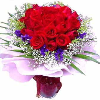 24 Red Roses Hand Bouquet in a glass vase