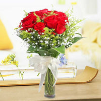 12 Red Roses In Glass Vase