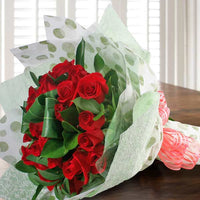 20 Red Roses With Cordyline Foliage Hand Bouquet