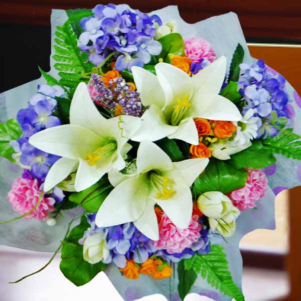 Artificial Hydrangeas & Lilies Hand Bouquet