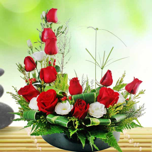 12 Red Roses Table Arrangement