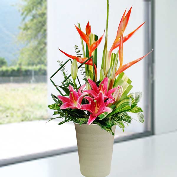 3 Pink Lilies Table Arrangement