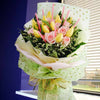 10 Yellow Tulips & 10 Peach Roses Handbouquet