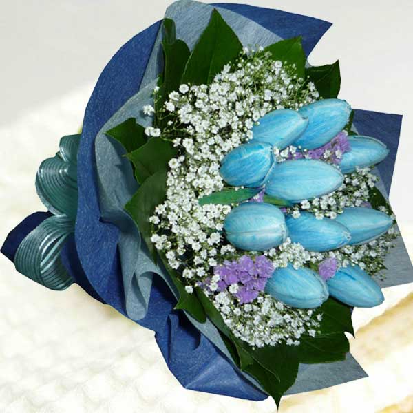 10 Blue Tulips Hand Bouquet Delivery