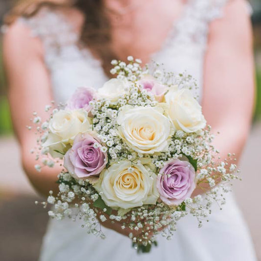 6 White & 6 Yam Color Roses Hand Bouquet