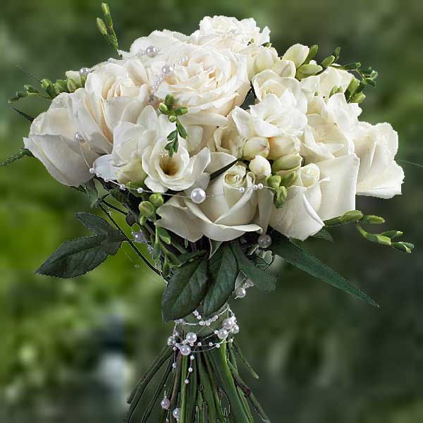 12 White Roses With Freesia Bouquet (3 Days Advance Order)