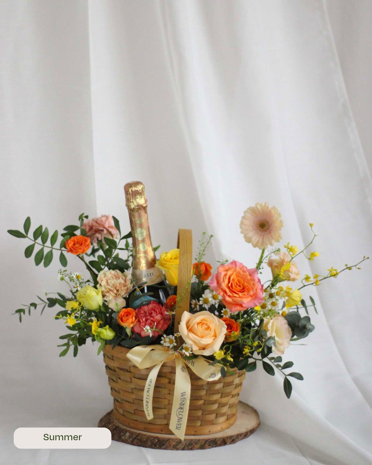 Daily Surprise in a Basket - Fresh Flowers & Celebratory Cheers