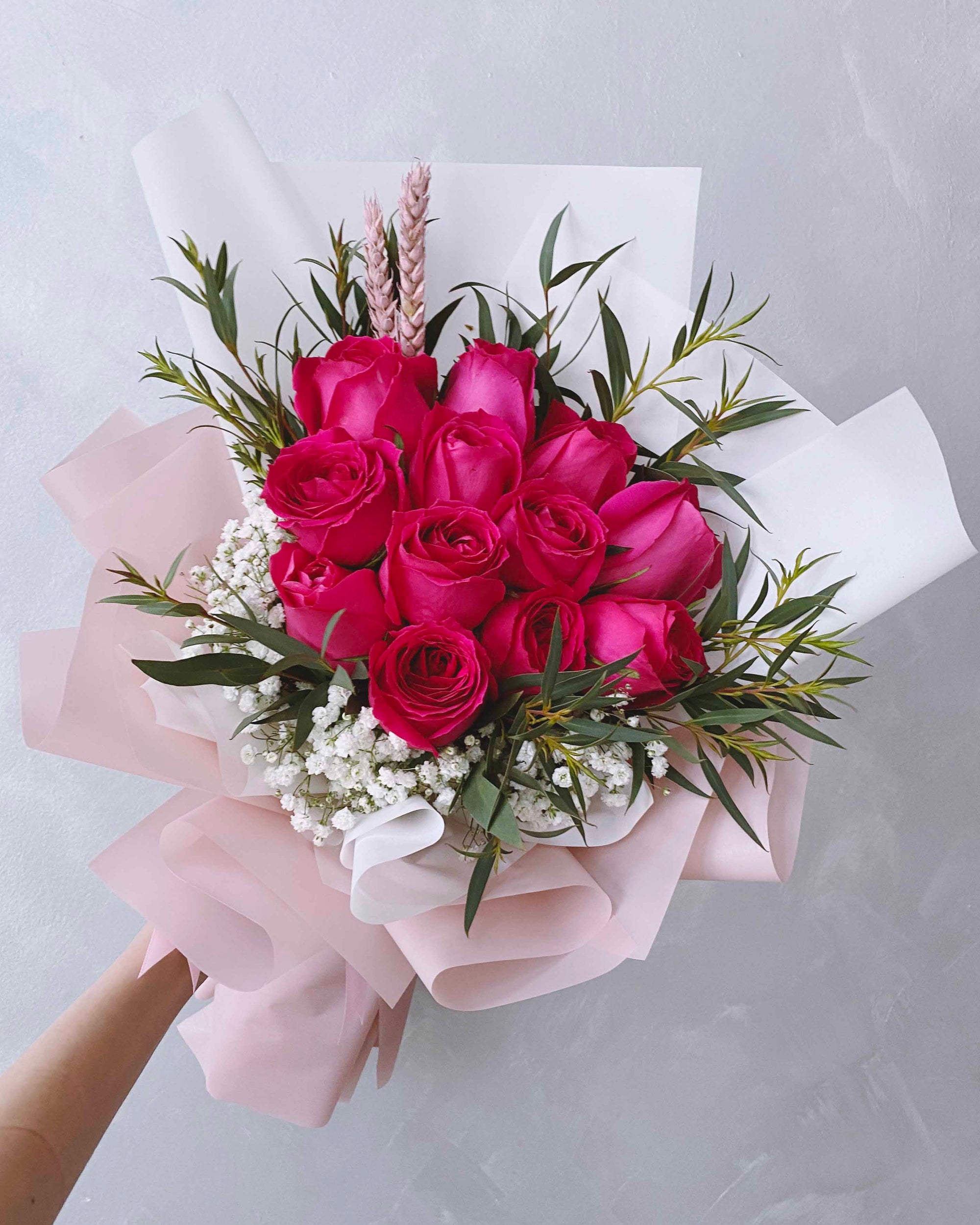 Red Rose Bouquet With Baby Breath