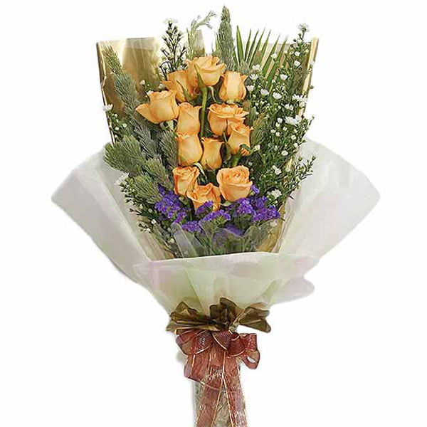 12 Yellow Roses with Long Wrapping